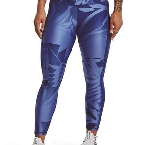 Under Armour HeatGear Ankle Crop Compression Leggings Blue Tropical Print Large